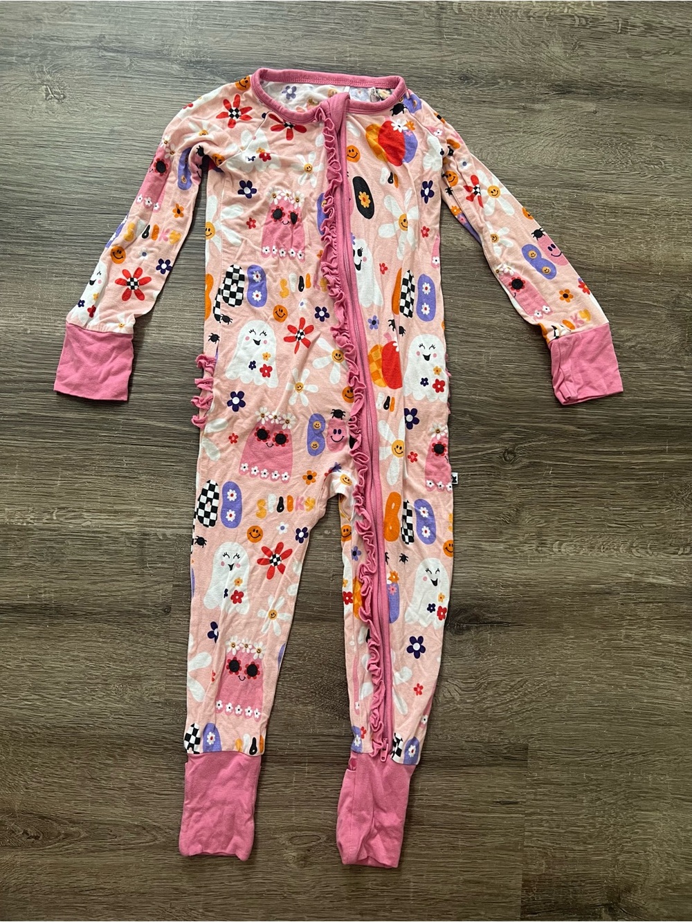 Girls Pink Floral & Character Footed One-Piece Pajamas
